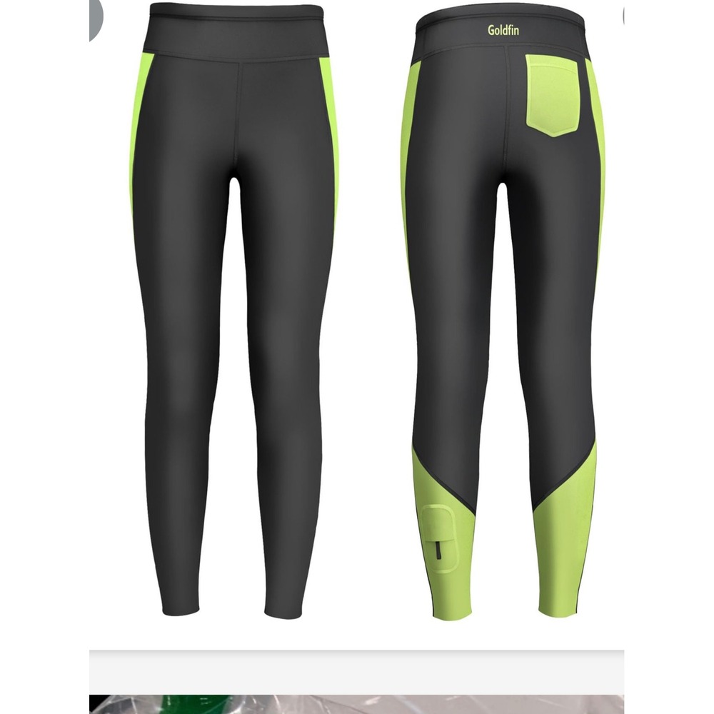 GoldFin Wetsuit Pants Kids 4 Black Neon Yellow Excellent 2mm Neoprene Leggings